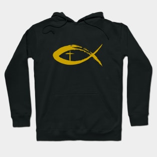 Painted Cross and Fish Christian Design - Gold Hoodie